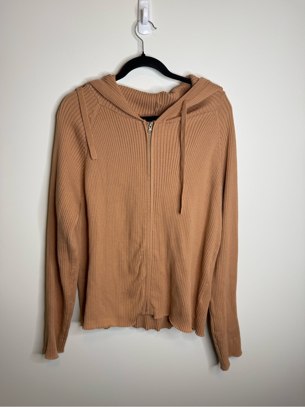Jackson Rowe Ribbed Zip-Up Hooded Sweater - Camel
